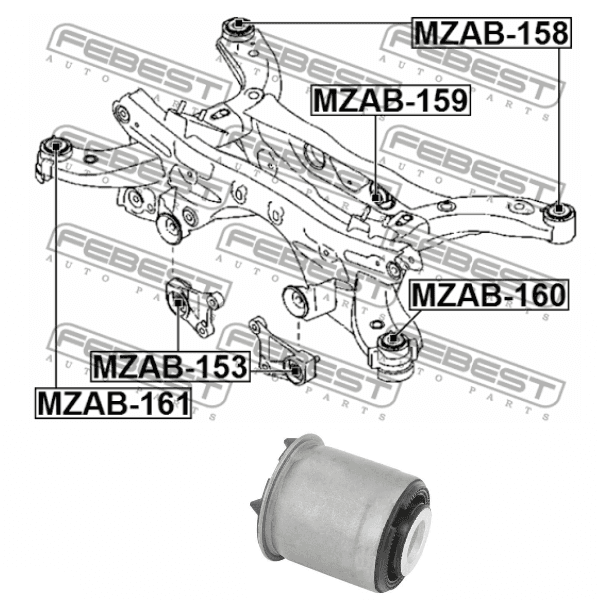 MZAB-158  Rear Axle Cross member Beam Bushing Mazda
