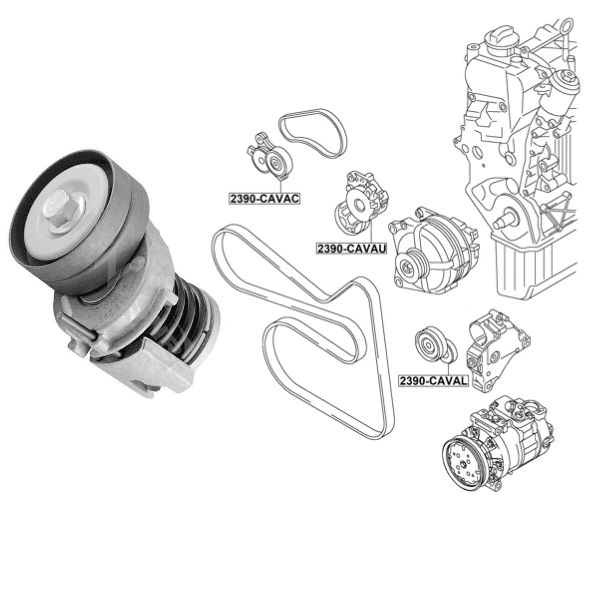 Belt Tensioner FEBEST 2390-CAVAL OEM 03C145299A for VW, Audi, Skoda, Seat – Fits 1.2 TSI, 1.4 TSI, 1.6, 1.8 TSI, 2.0 TDI, 2.0 TSI 2004–2019