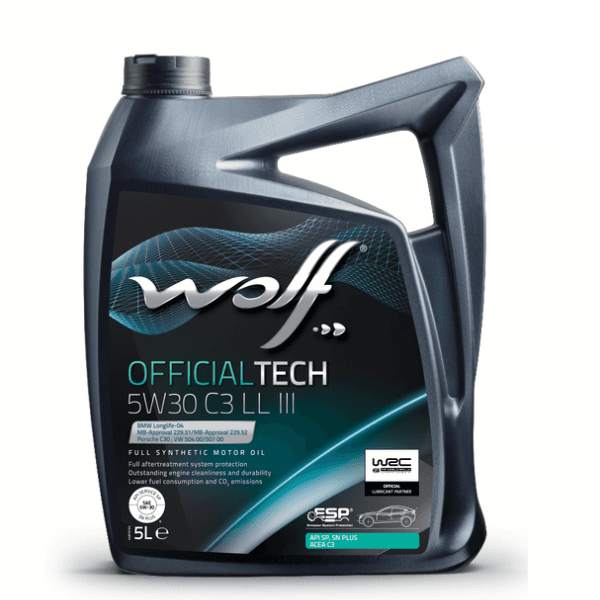Wolf OfficialTech 5W-30 C3 LL III 5L Fully Synthetic Engine Oil – VW 504.00/507.00, BMW Longlife-04, MB 229.52, Porsche C30 Approved - Image 1