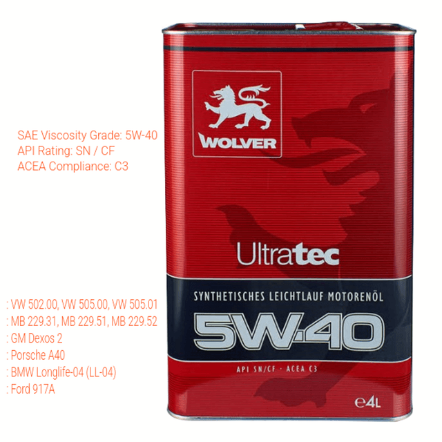 Wolver Ultratec SAE 5W-40 4L | ACEA C3 | BMW LL-04 | 4 Litres | Premium HC-Synthetic Engine Oil for Gasoline & Diesel Engines price in Nairobi Kenya