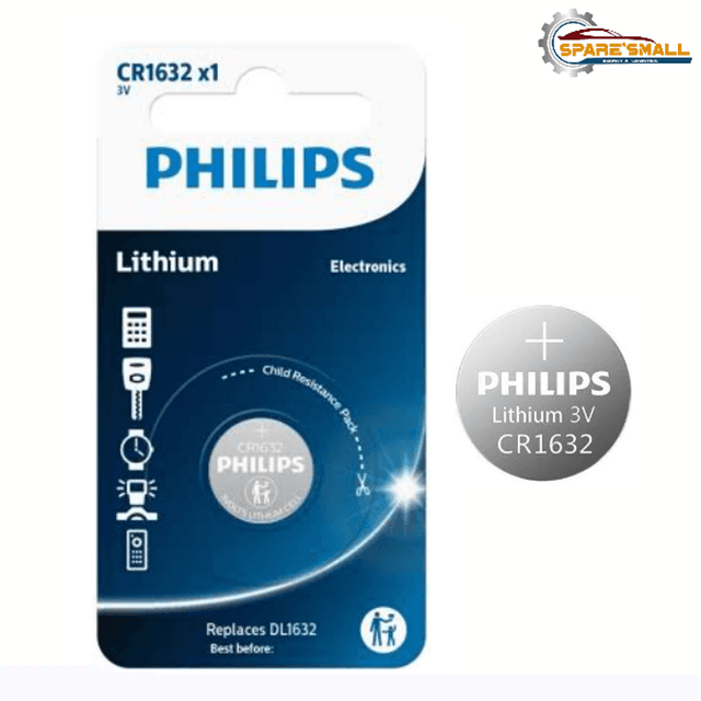 Philips CR1632 3V Lithium Button Battery – DL1632 Coin Cell for Car Key Fob, Watches & More