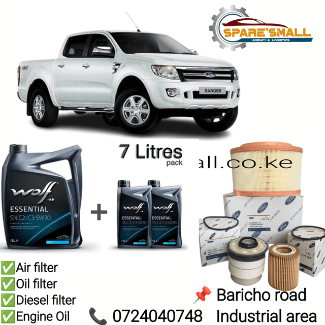 Genuine Service Kit for Ford Ranger T6 2.2L TDCi in Kenya: Oil Filter, Air Filter, Fuel Filter, and Engine Oil