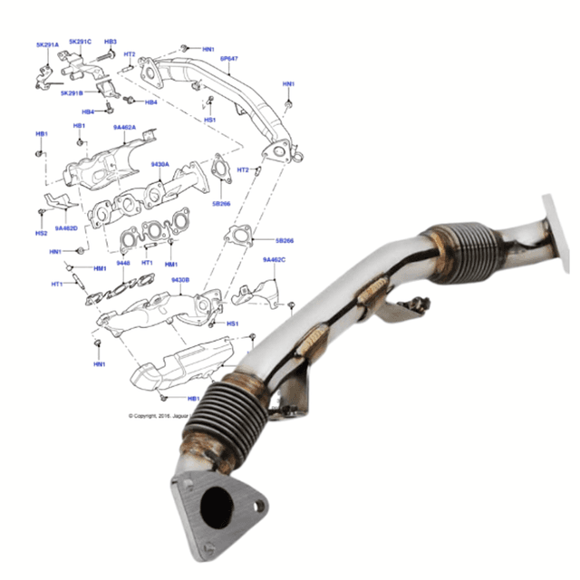 LR038751 Exhaust Manifold Crossover Pipe Land Rover 3.0 TDV6 – Discovery 4, 5, Range Rover Sport, Velar, L405