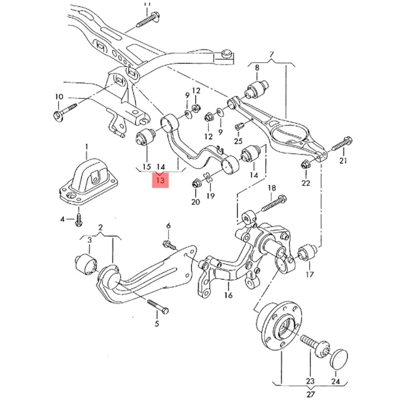 Rear Upper Suspension Arm Inner Bush Febi 29689 / Febest VWAB-015 1K0505323D VW Golf, Passat, Tiguan, Touran, Audi, Skoda