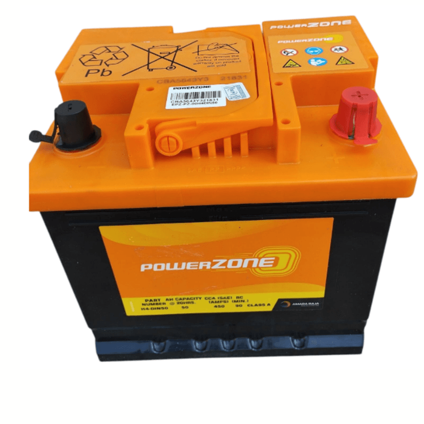 PowerZone DIN50 12V 50Ah Car Battery in Kenya – Maintenance-Free, 450 CCA, 12-Month Warranty