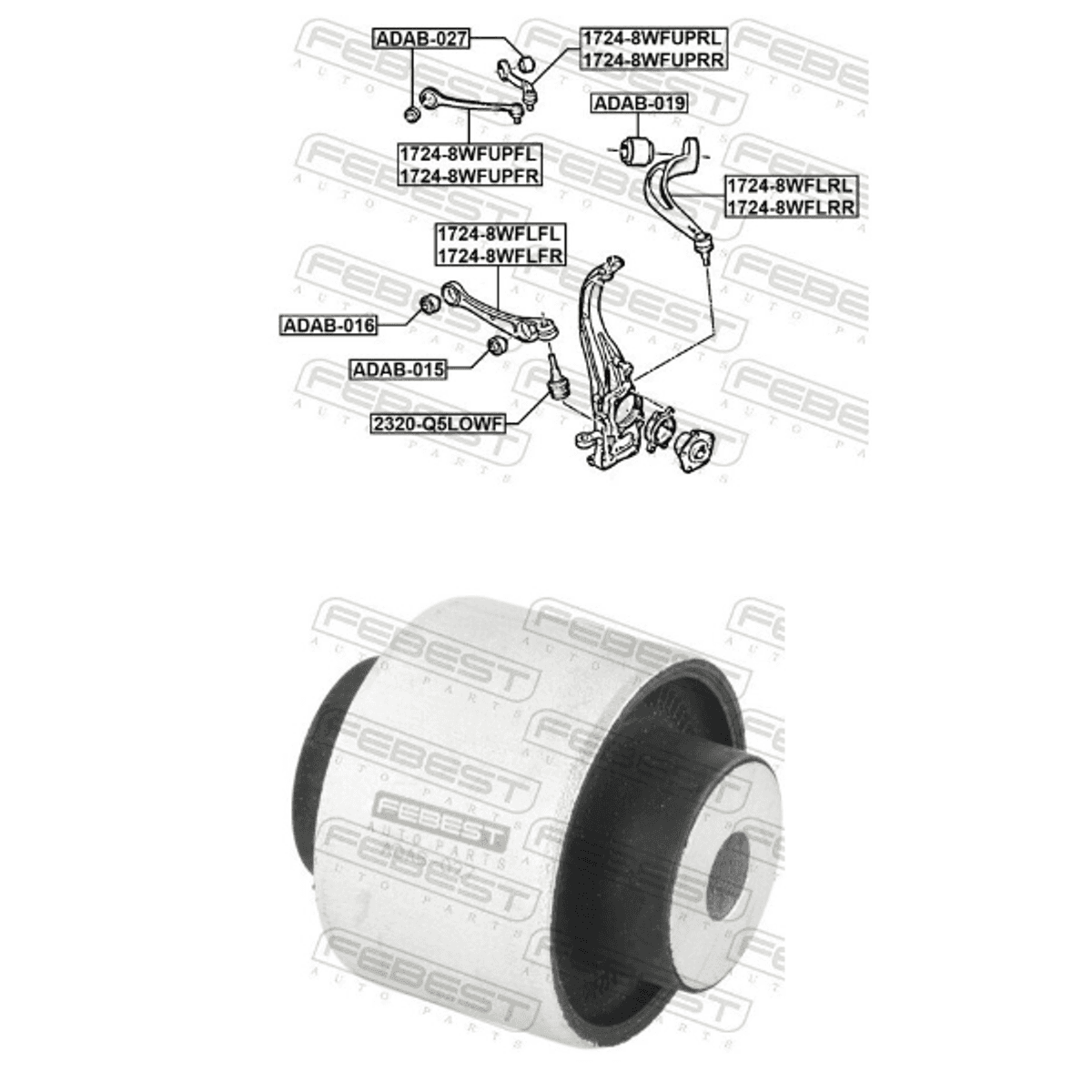 Febest ADAB-027 8W0407505 Front Upper Control Arm Bushing Audi A4 B9, A5, A6 C8, A7, A8, Q5, Q7, Q8, e-tron & Volkswagen Touareg III 2015-2025